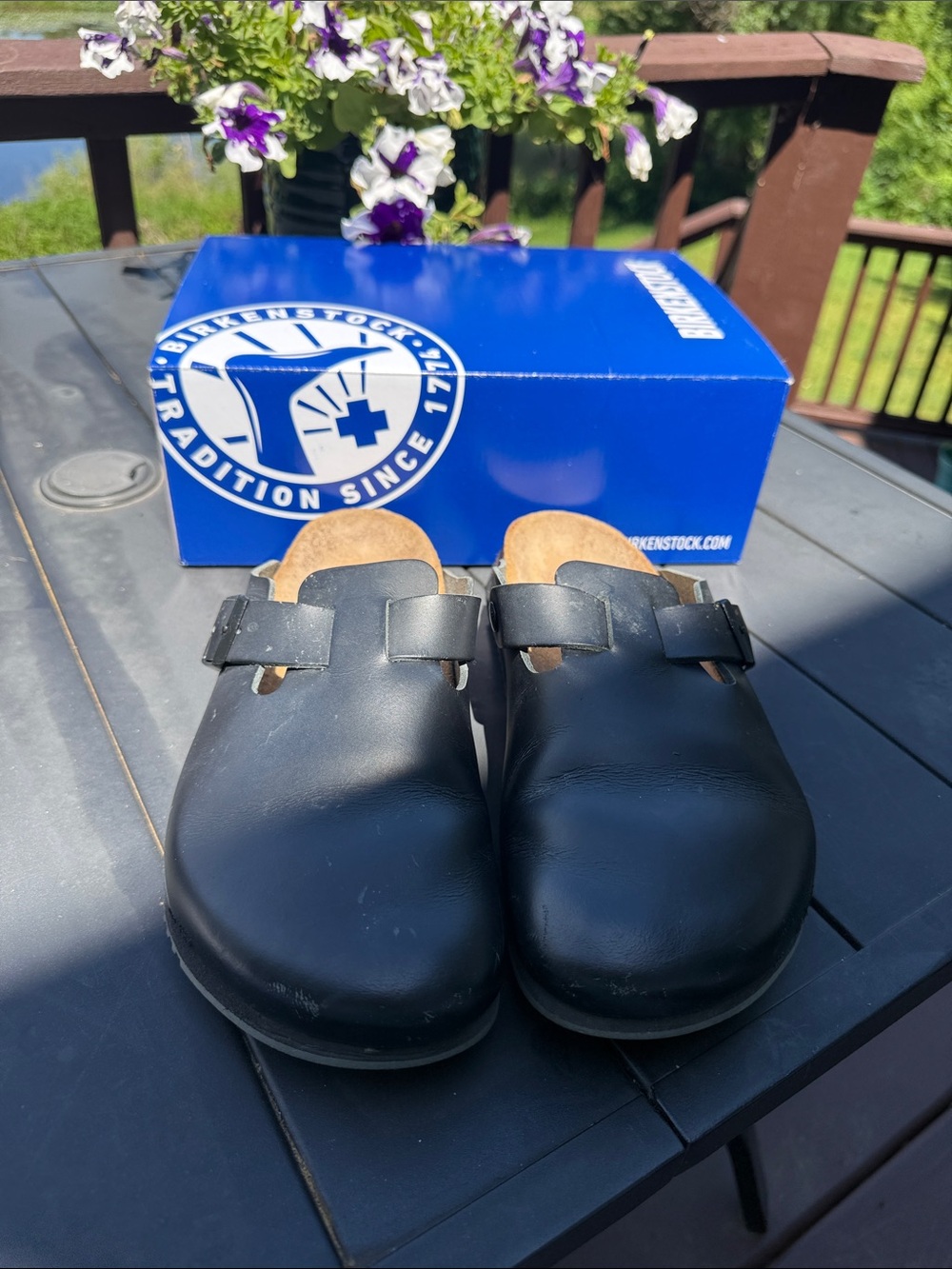 Birkenstock Boston Super Grip Black Leather Clogs size 42 11 reg